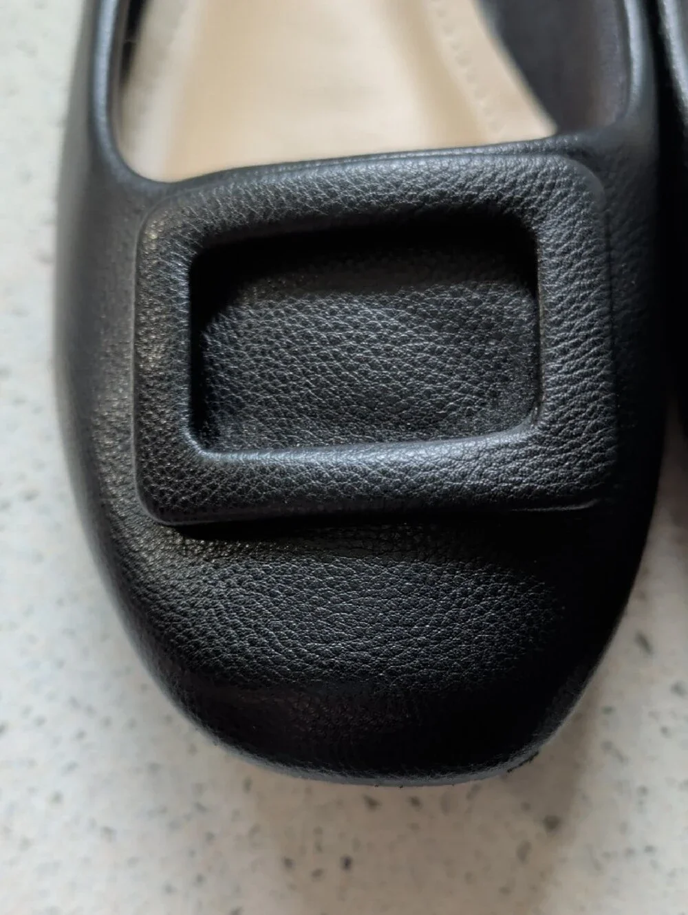 Dominique Black Faux-Leather Ballet Flats with Square Buckle